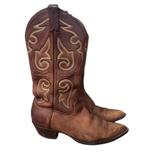 Vintage Panhandle Slim Womens Western Boots Size 9.5 Brown Leather Boho Cowboy